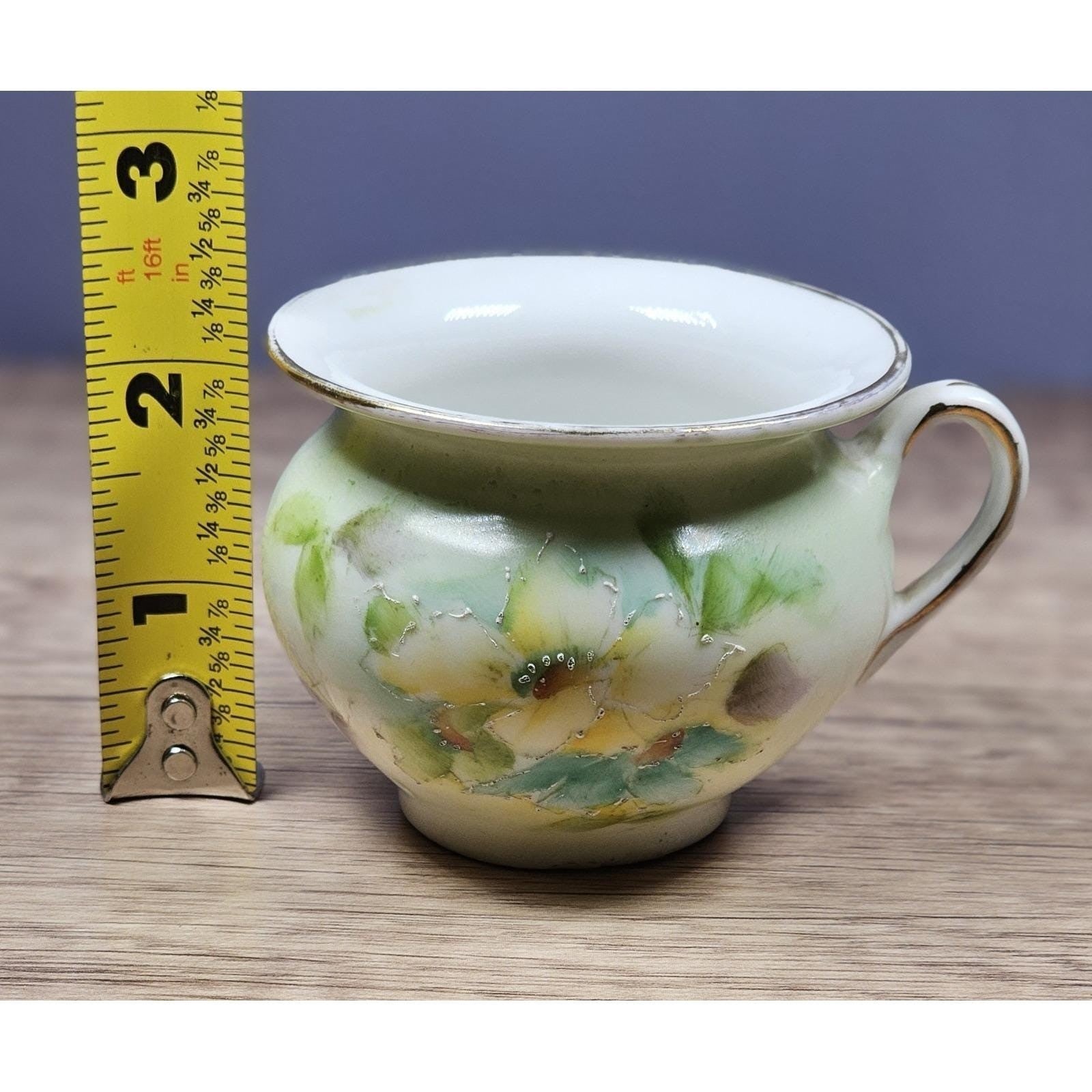 Vintage Porcelain Floral Mini Pitcher Yellow Flowers Gold Trim