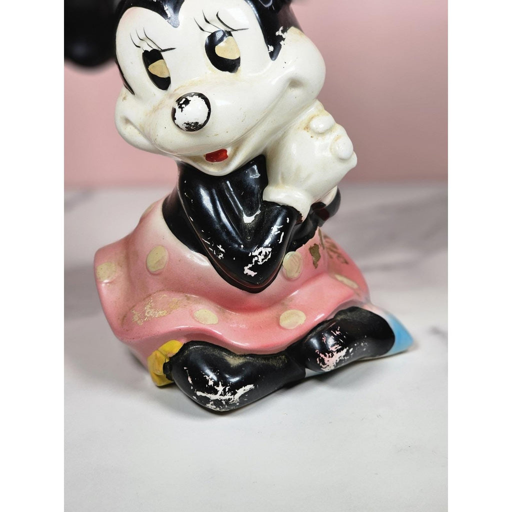 Vintage Minnie Mouse Ceramic Coin Bank Disney Collectible Missing Plug