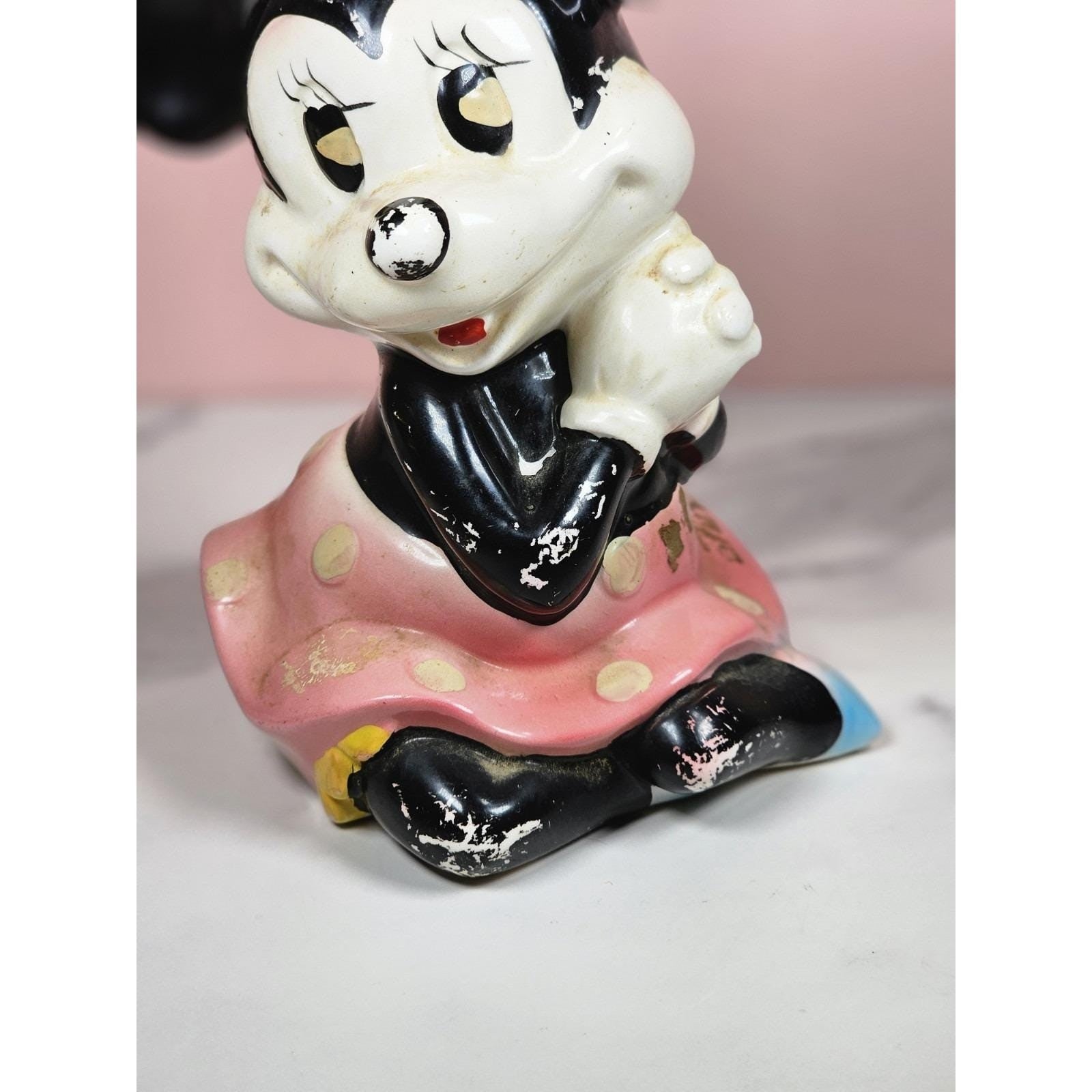 Vintage Minnie Mouse Ceramic Coin Bank Disney Collectible Missing Plug