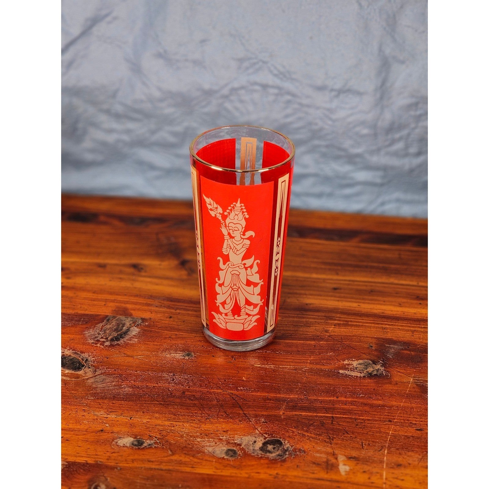 Vintage Culver Thai Goddess Highball Glass | Red & 22K Gold Barware