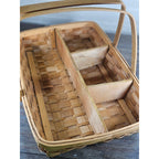 Vintage Wood Splint Divided Basket with Handle, Rustic Farmhouse Organizer