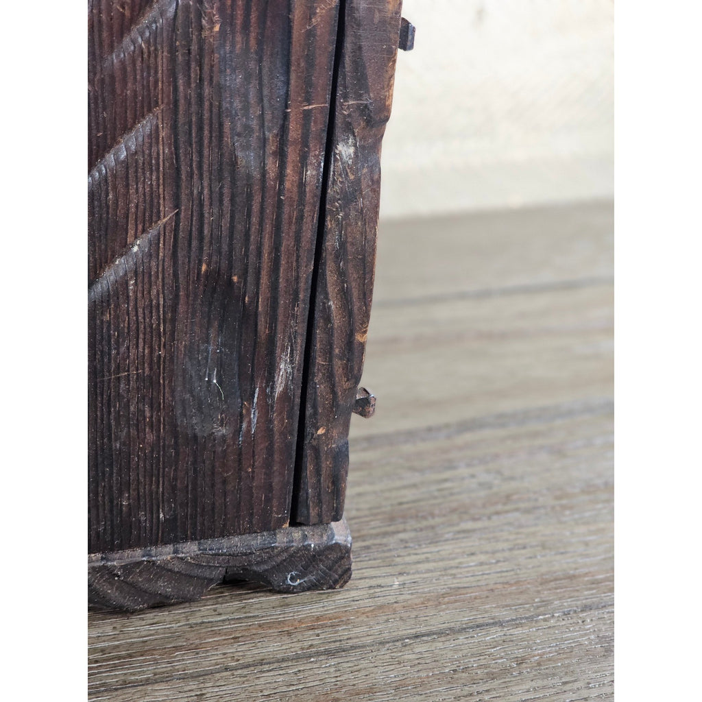 Hand-Carved Rustic Wood Box with Iron Nails | Primitive Farmhouse Decor