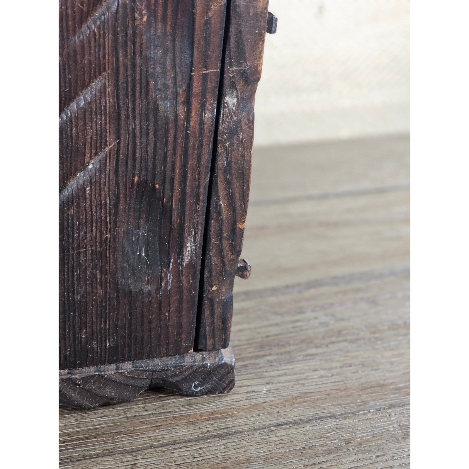 Hand-Carved Rustic Wood Box with Iron Nails | Primitive Farmhouse Decor