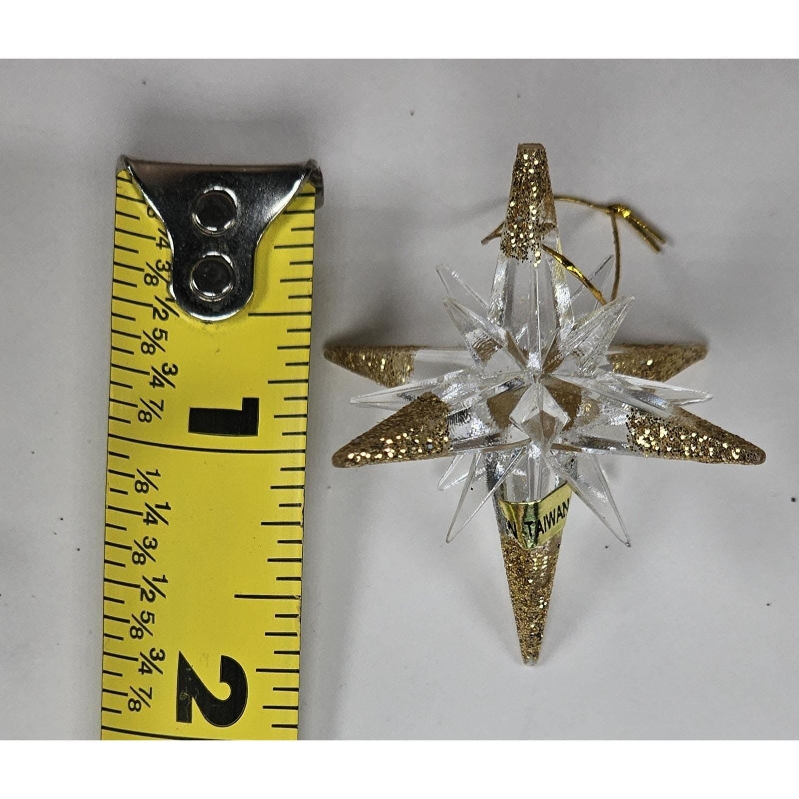 Set of 3 Star Acrylic Ornaments Gold Silver Glitter Holiday Tree Decor