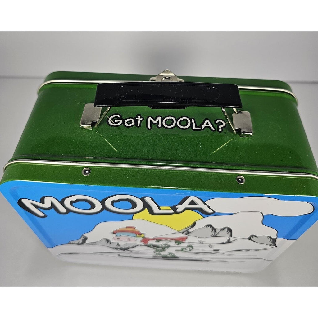 Vintage Moola the Cow Metal Lunch Box Green Blue