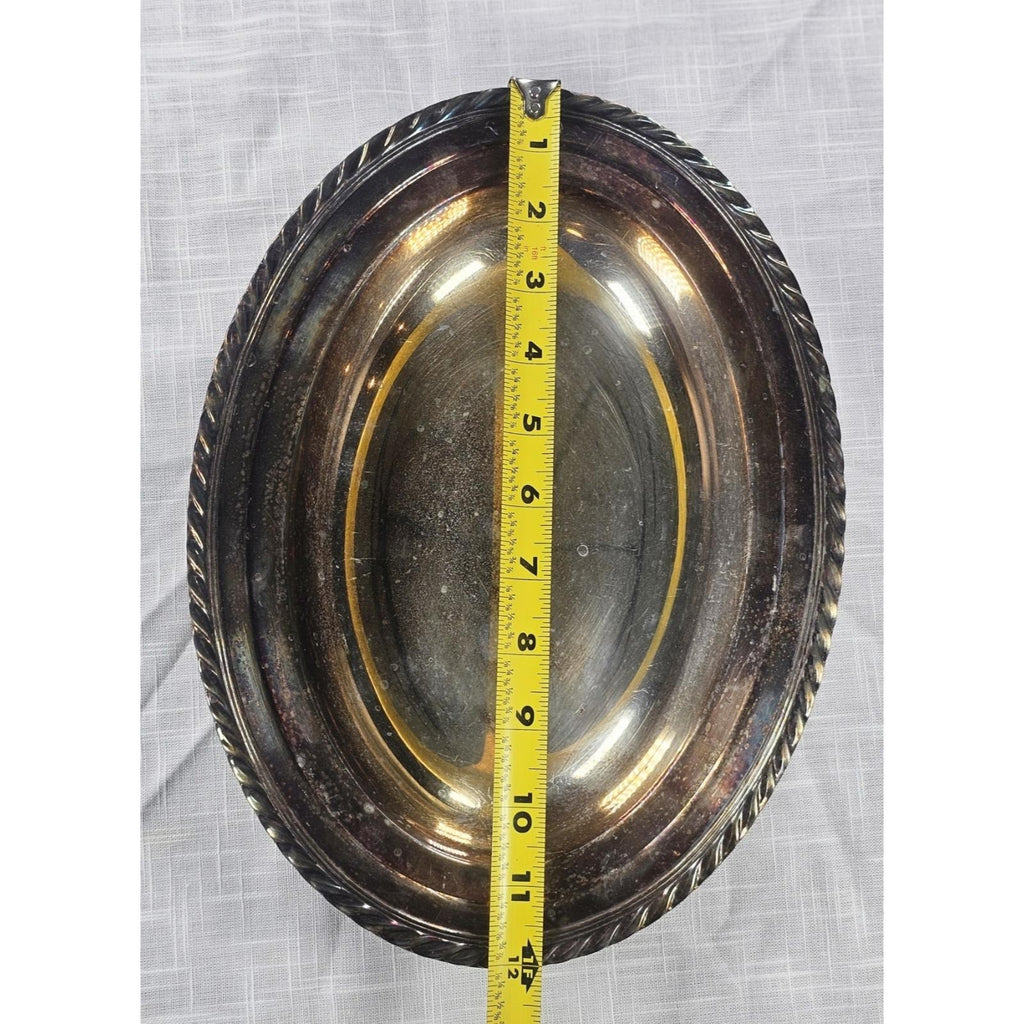 Vintage Silver Plated Oval Serving Dish Twisted Rope Edge 12x9