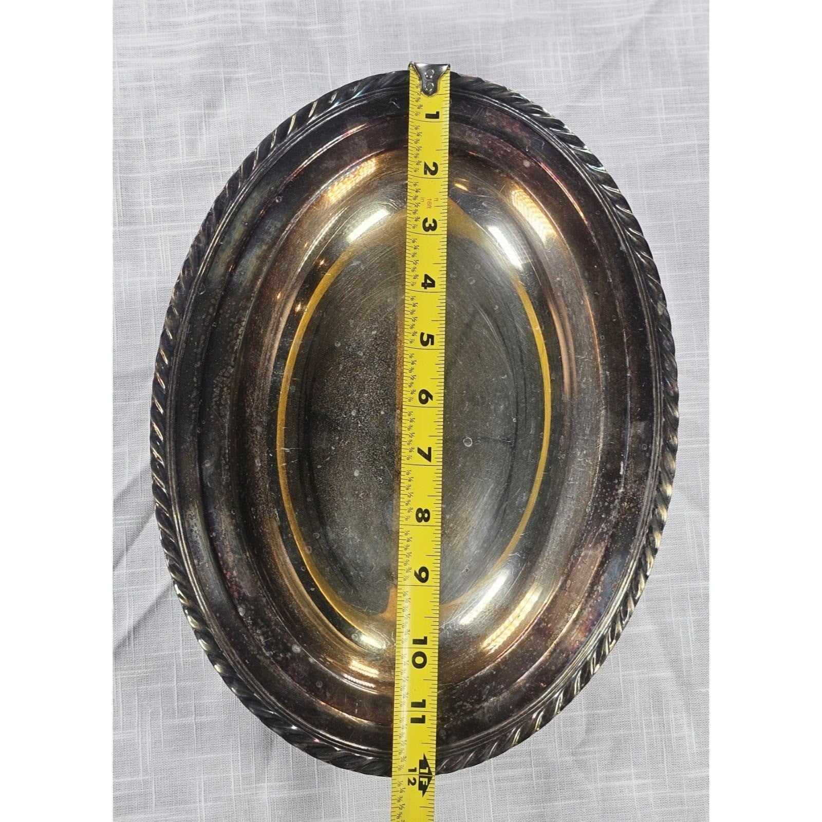 Vintage Silver Plated Oval Serving Dish Twisted Rope Edge 12x9