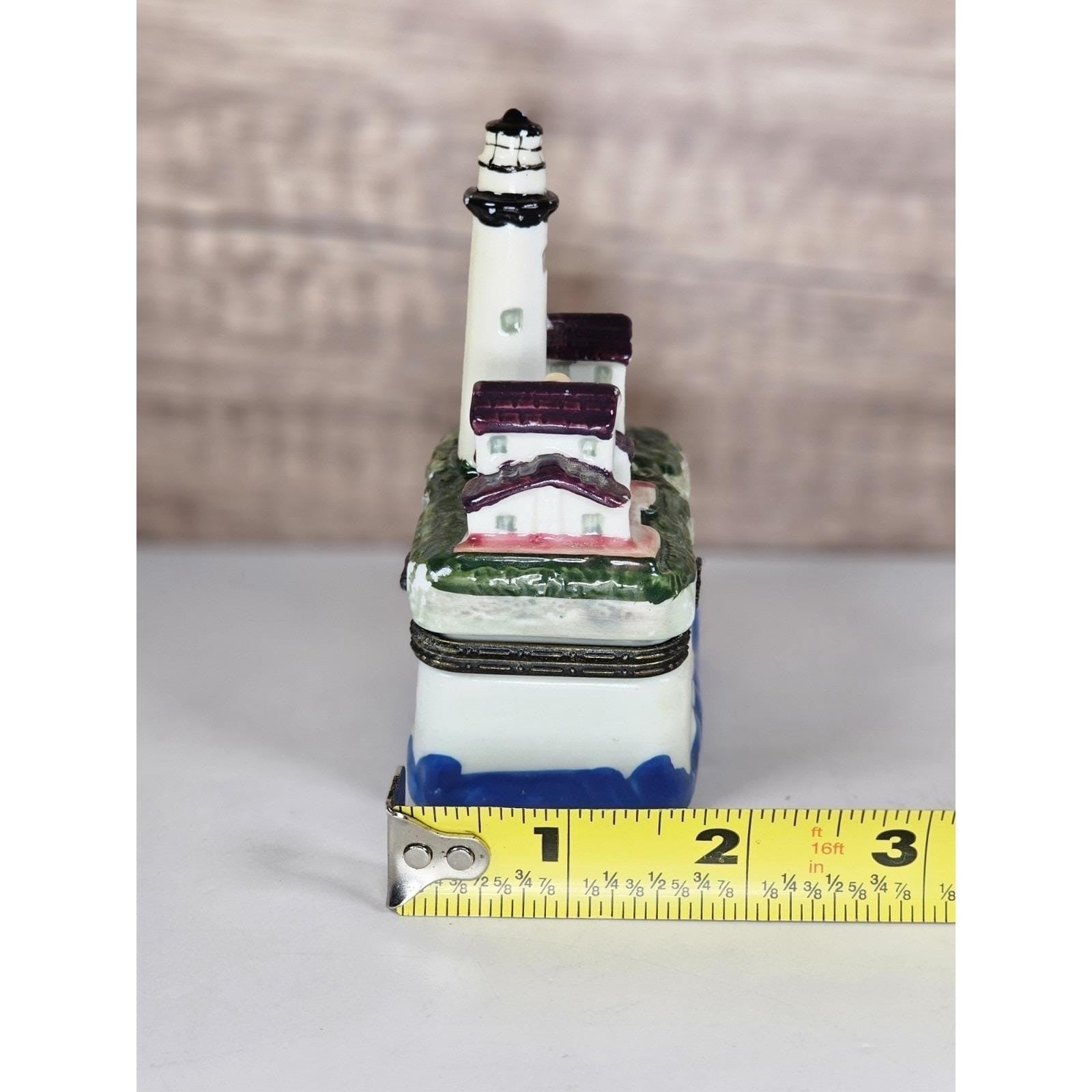 Fenwick Island Lighthouse Porcelain Trinket Box Coastal Nautical Decor