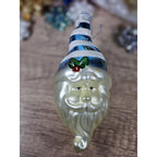 Vintage Handblown Glass Santa Ornament 7 Inch Blue Hat 1970s