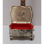 Vintage Silver Plated Trinket Box Red Felt Japan