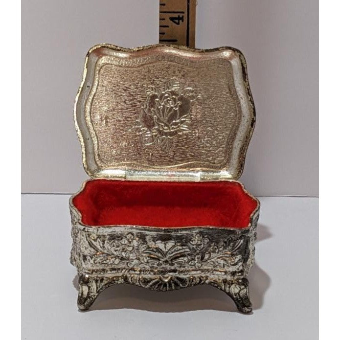 Vintage Silver Plated Trinket Box Red Felt Japan