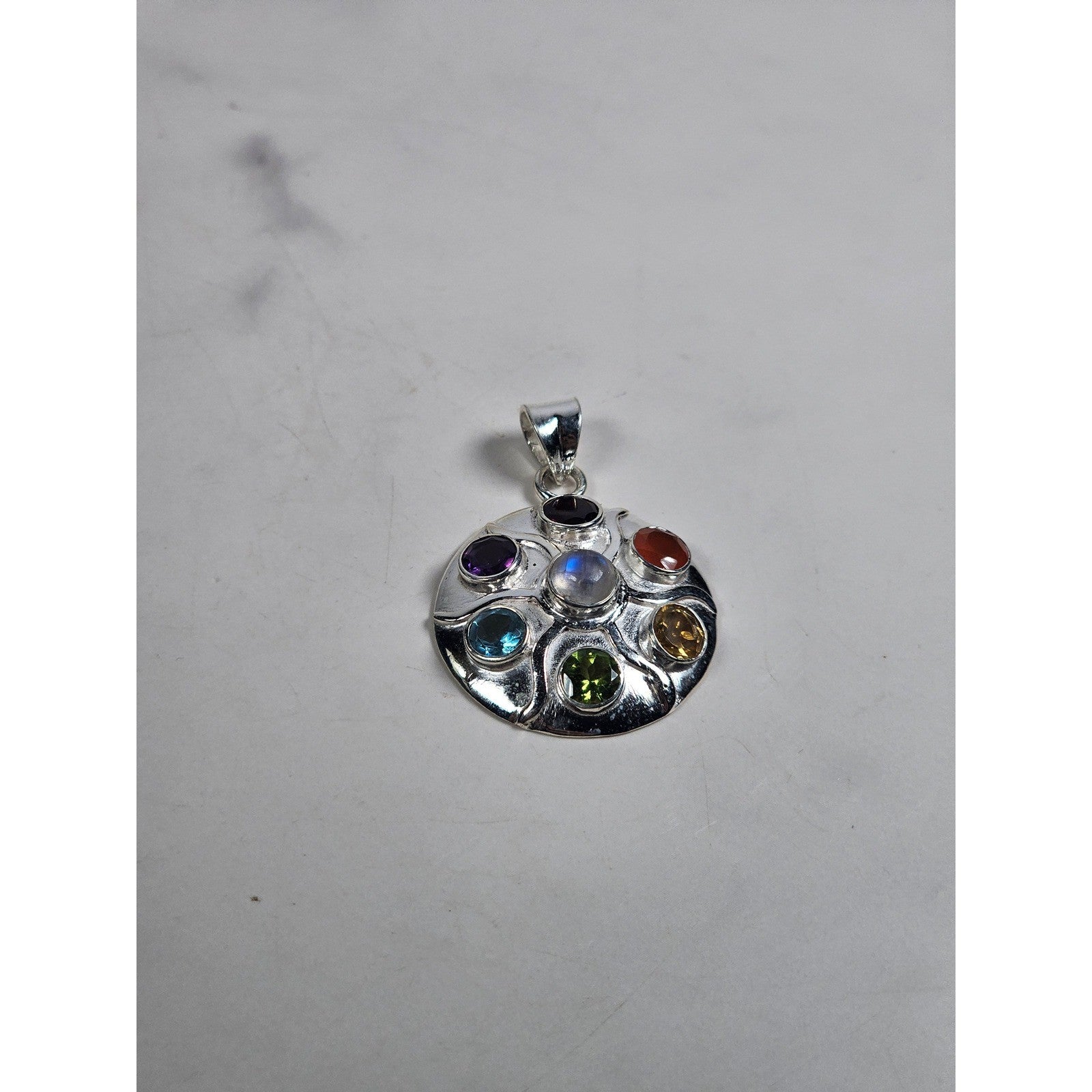 Vintage Sterling Silver Multistone Pendant .925 Artisan Style No Chain