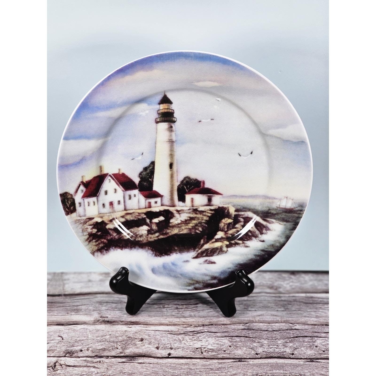 Vintage Coastal Lighthouse Decorative Plate Nautical Seaside Wall Decor