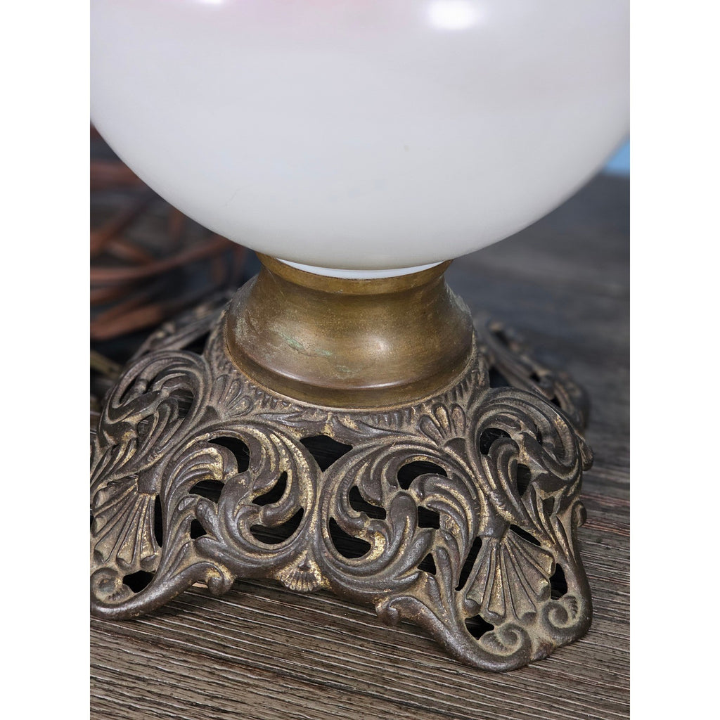 Vintage Hand-Painted Milk Glass Table Lamp | Pink Floral | Project Piece