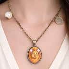 Vintage Gemini Snake Pendant Necklace Orange Zodiac Charm