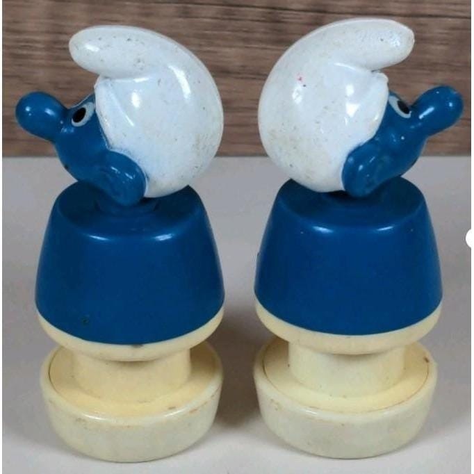Vintage Smurf School Bus Figures Peyo 1982 Set of 2 Plastic
