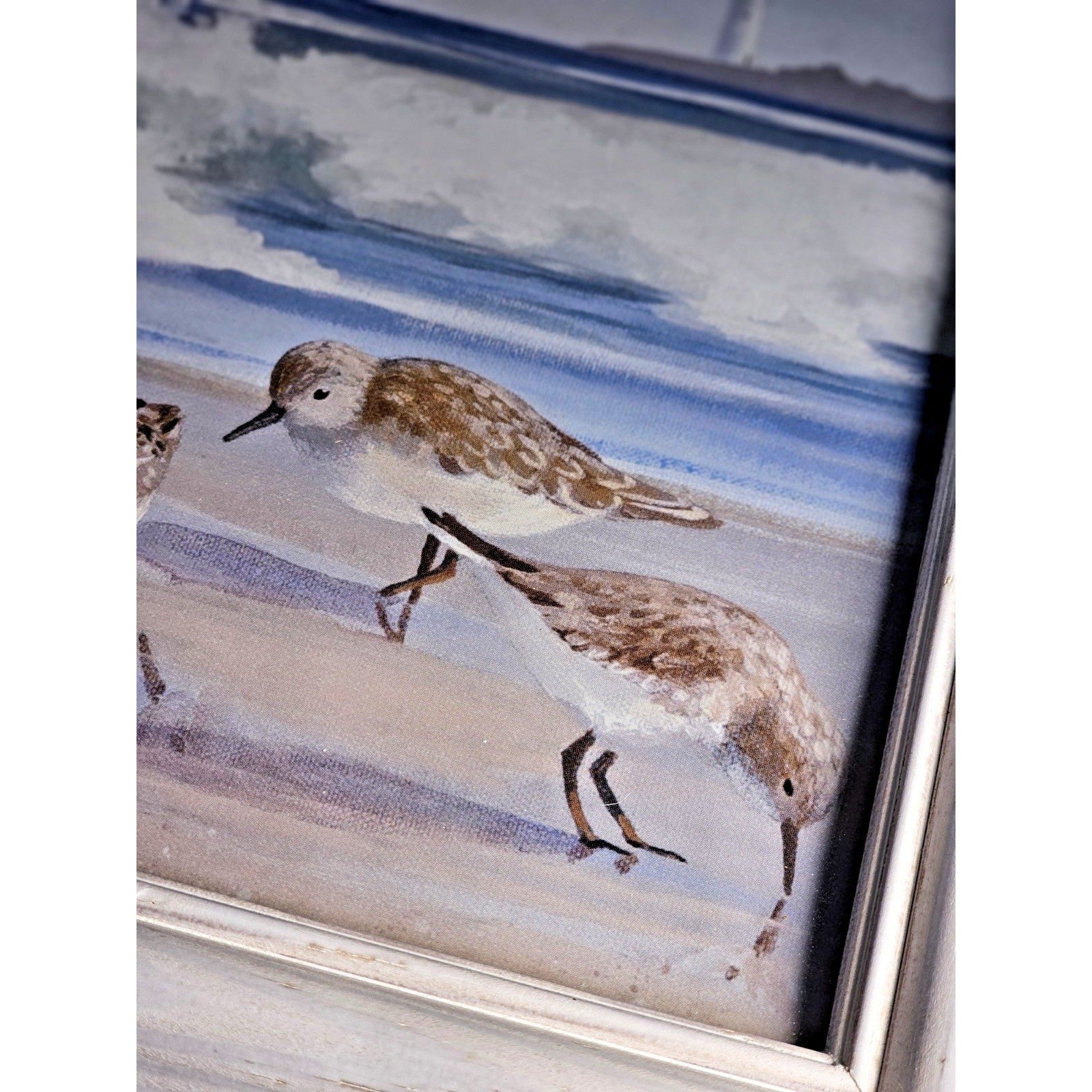 Signed Coastal Shorebirds Artwork With Lighthouse Framed Nautical Wall Art