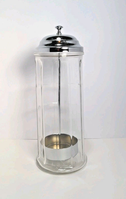 Glass Straw Holder With Chrome Plated Lid Barber Comb Holder Jar