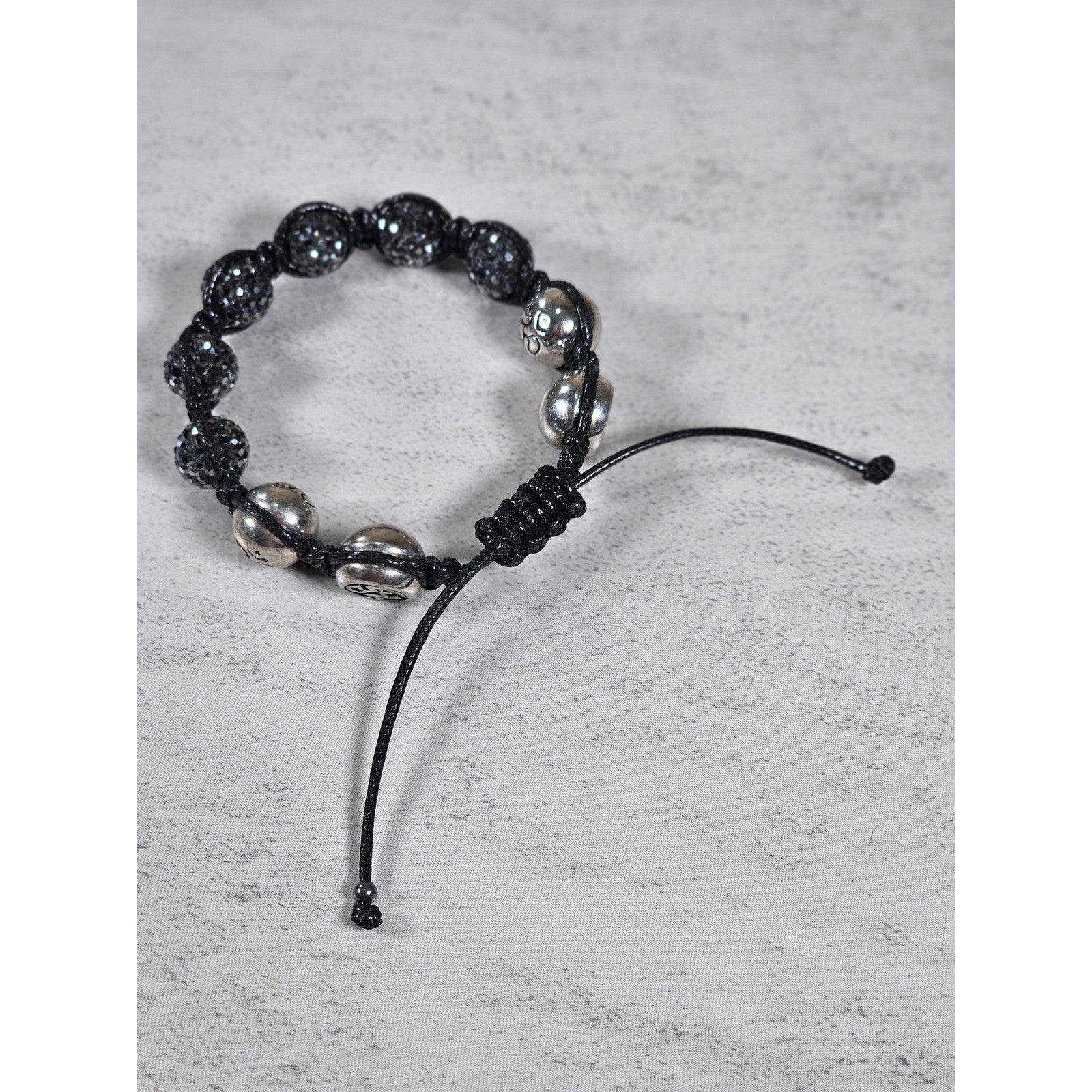 Adjustable Om Bracelet Black Cord Rhinestone Bead Spiritual Bracelet