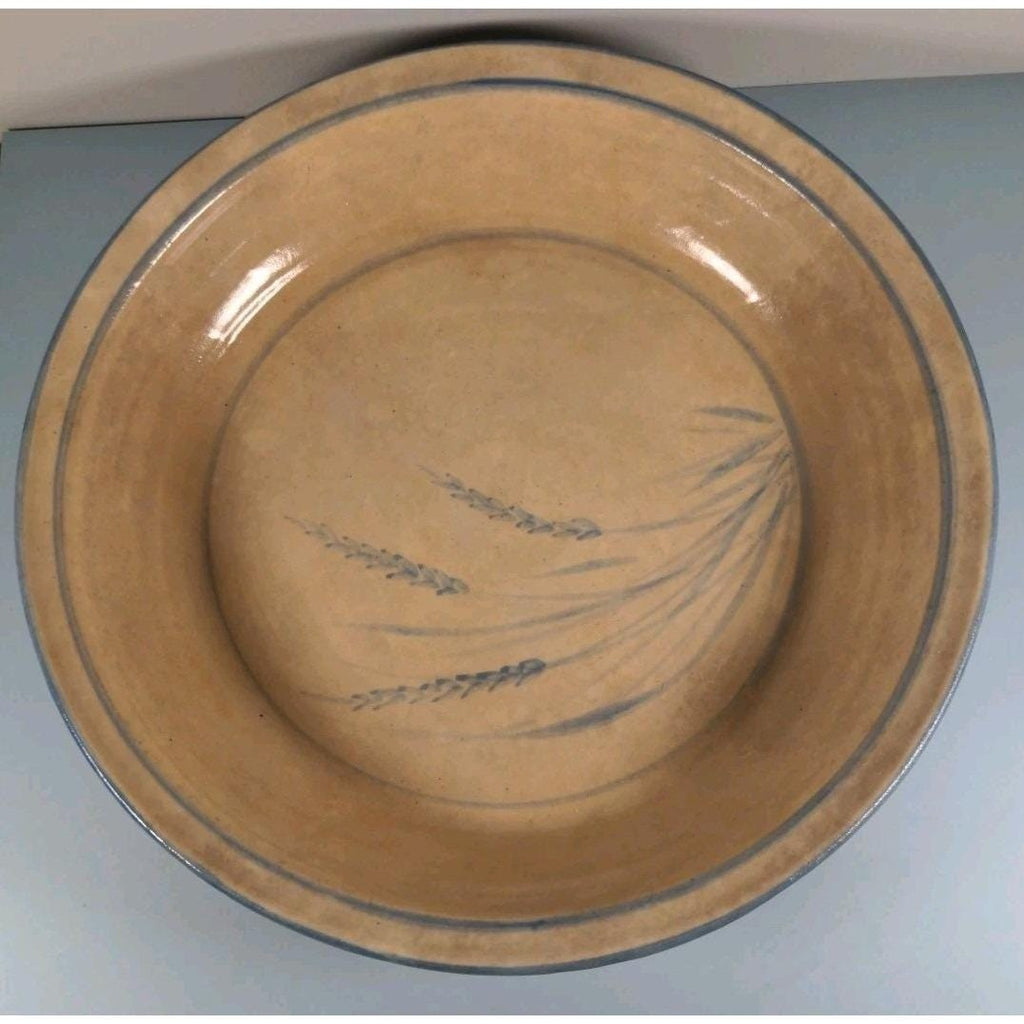 Handcrafted Sea Oats Ceramic Serving Bowl Blue Wheat 11.5"