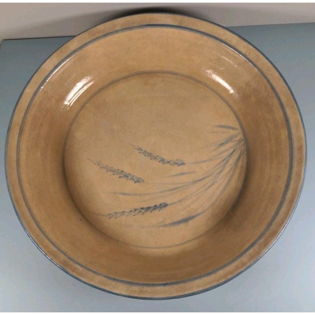 Handcrafted Sea Oats Ceramic Serving Bowl Blue Wheat 11.5"