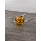 Vintage Amber Art Glass Fish Figurine 5" Hand Blown Bubble Glass