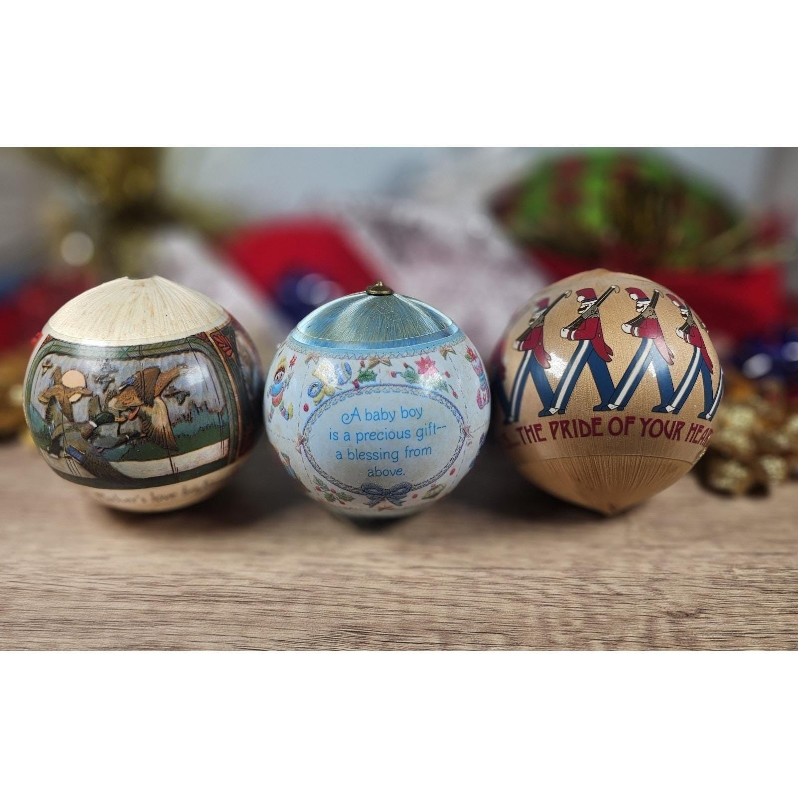 Hallmark 1982  Satin Christmas Ornaments Set of 3 Vintage