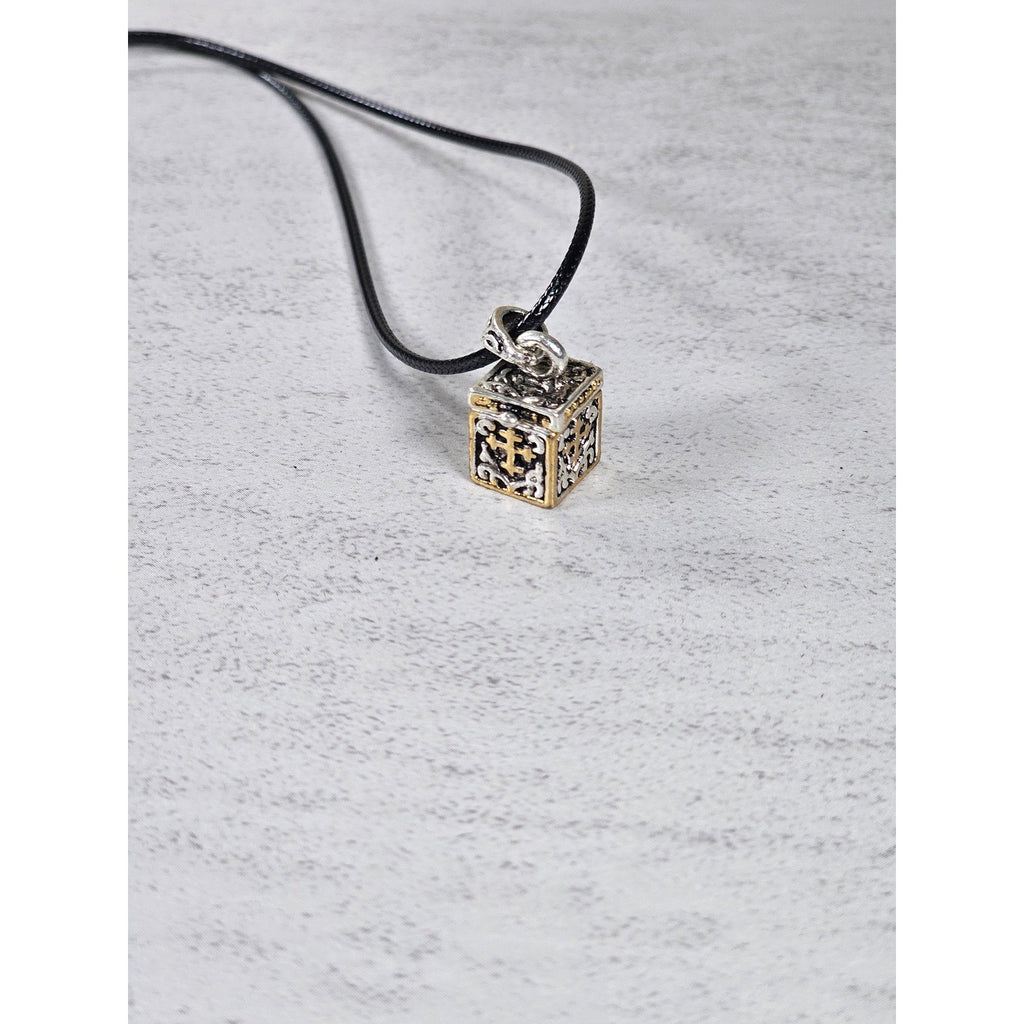 Vintage Cross Prayer Box Necklace Gold Tone Silver Religious Charm