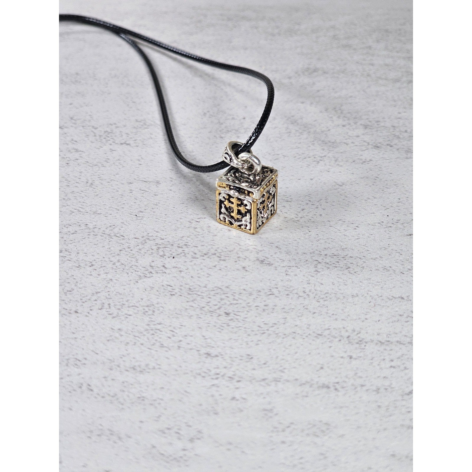 Vintage Cross Prayer Box Necklace Gold Tone Silver Religious Charm