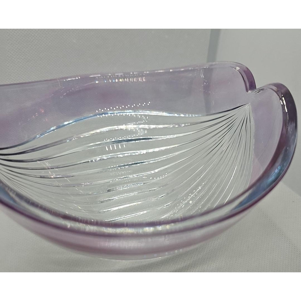 Vintage Ribbed Glass Bowl Purple Satin Edge Serving Dish