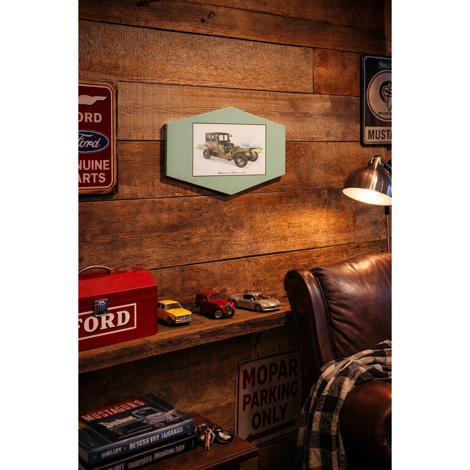 Vintage Panhard & Levassor 1912 Automobile Wall Plaque Teal 11.5 x 8