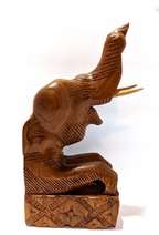 Vintage Hand Carved Teak Wood Elephant Bookend — Rustic Single Teak Elephant
