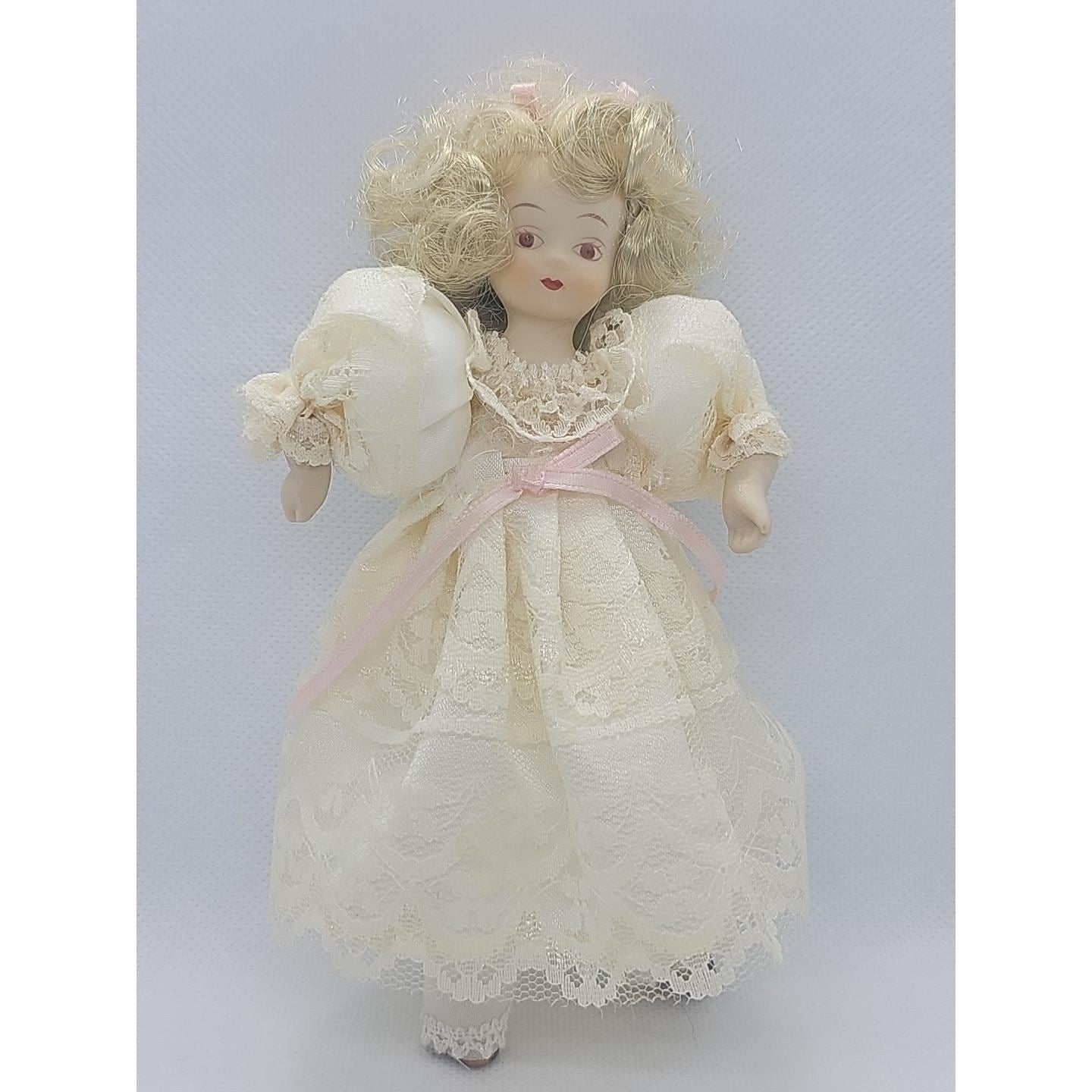 1984 Kurt Adler Gramercy Park Porcelain Doll Lace Dress 6 Inch