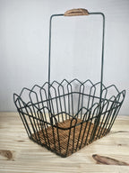 Black Metal + Rattan Basket 11.5″ × 9″ | Rustic Coastal Storage Basket