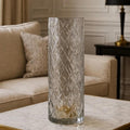 Vintage Diamond Cut Glass Vase 12" Tall Clear Cylinder Floral Vase