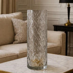 Vintage Diamond Cut Glass Vase 12" Tall Clear Cylinder Floral Vase