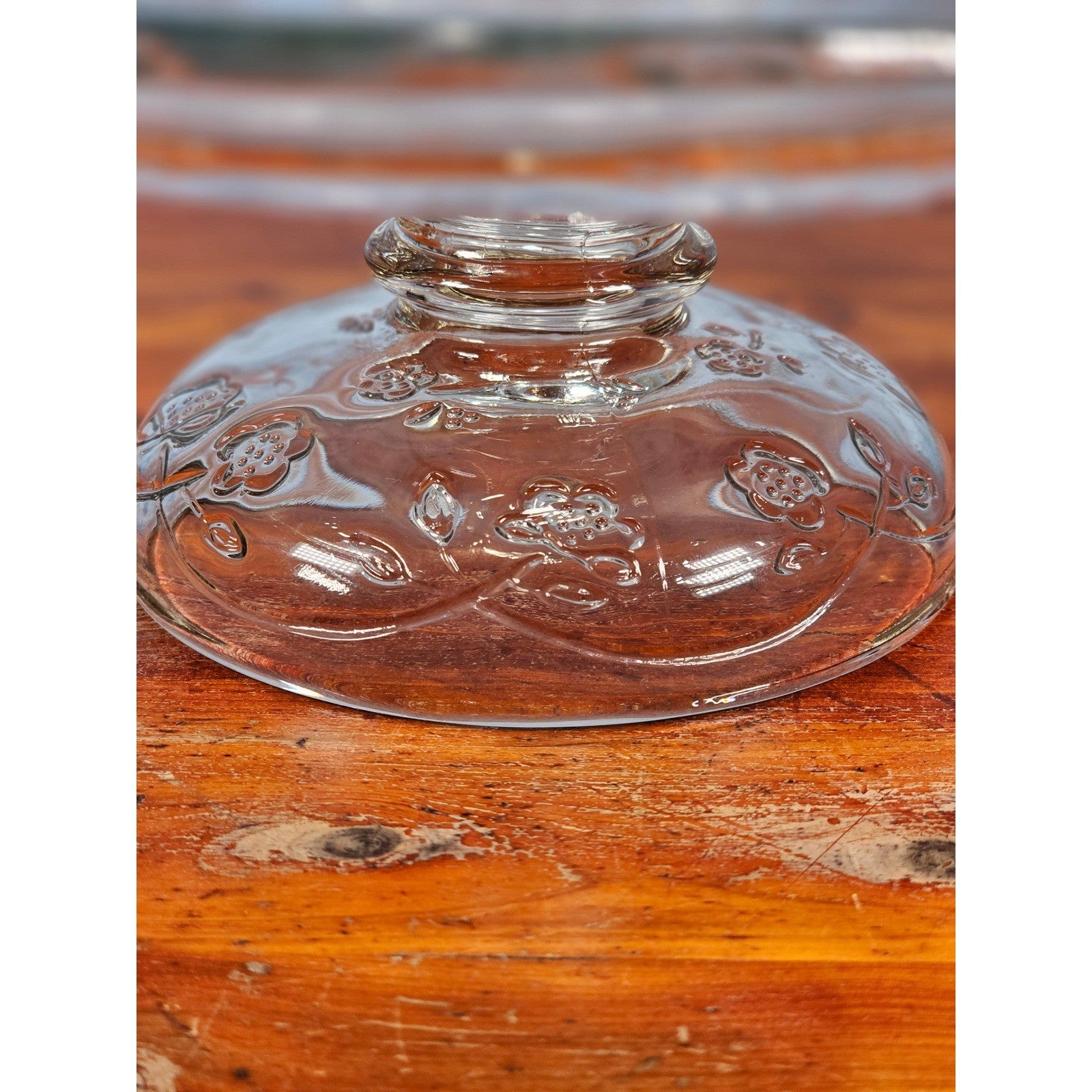Vintage Clear Glass Cake Stand with Floral Embossed Design