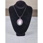 Vintage Angel Cameo Pendant Necklace Pink Relief Oval Frame