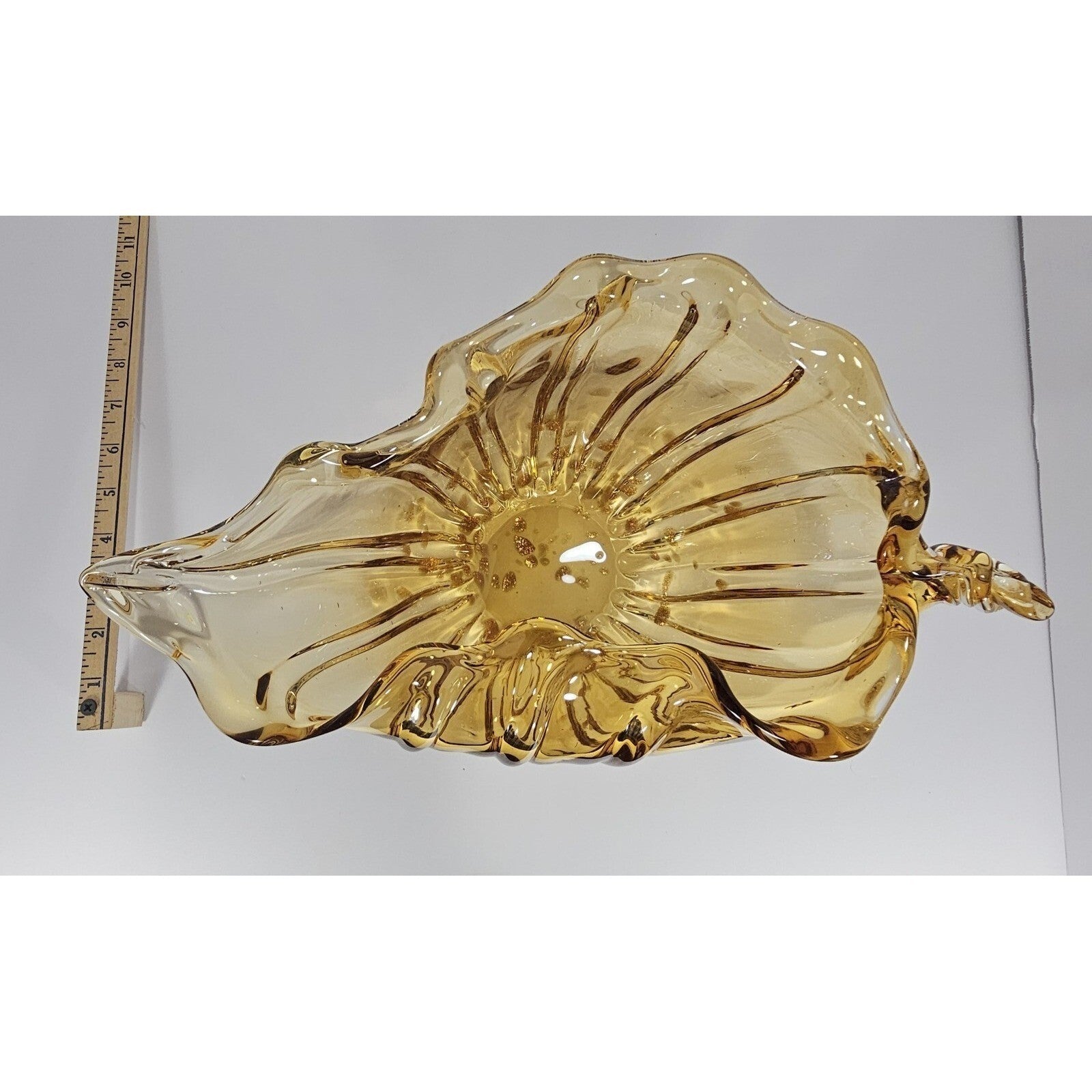 Vintage Amber Glass Conch Shell Bowl Sculpted Swirl Coastal Decor