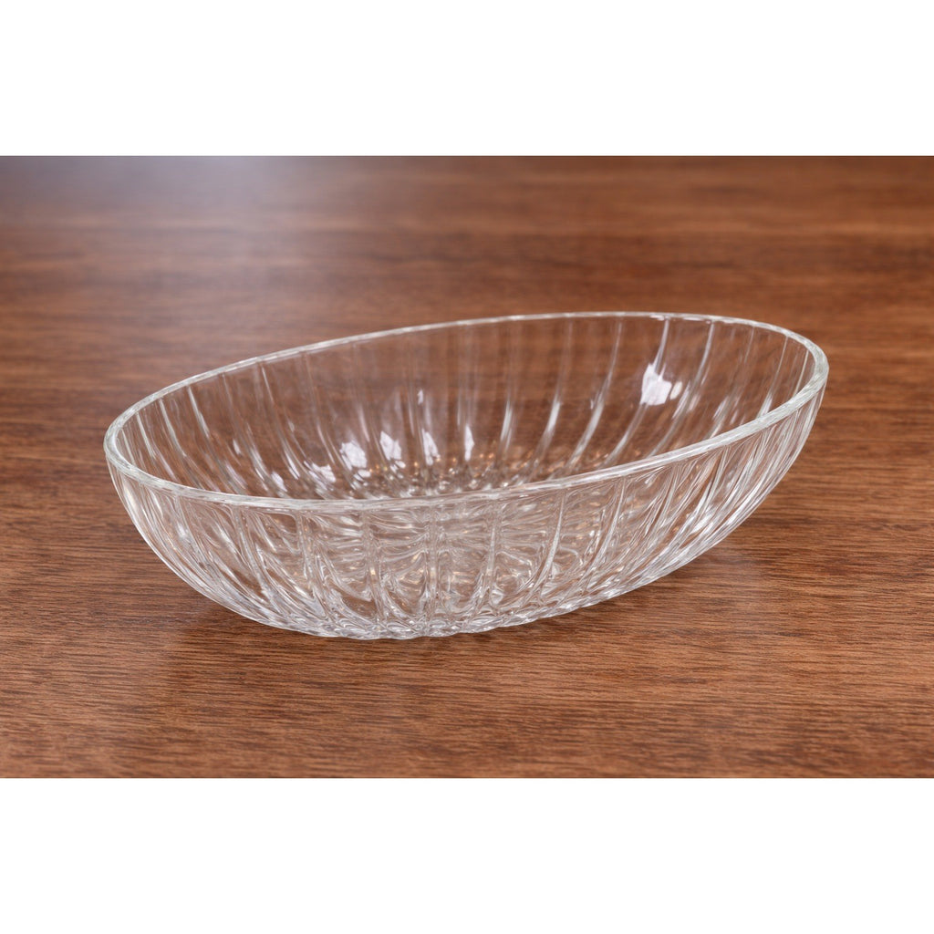 Vintage Cut Crystal Oval Bowl Starburst Pattern Textured Sides