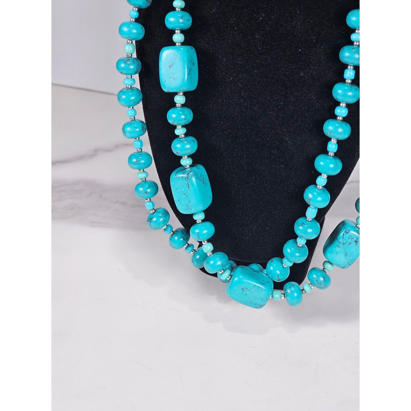 Vintage Turquoise Color Double Strand Beaded Necklace with Extender