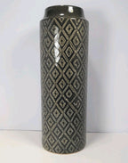 15½″ Black & White Diamond Pattern Glass Vase – Tall Statement Piece