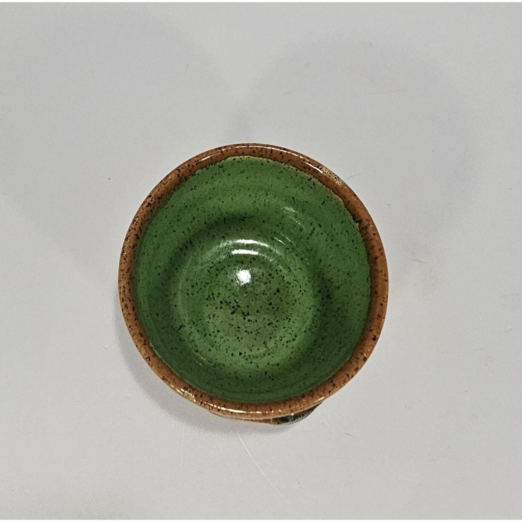 Small Vintage Chili Bowl Pottery • Speckled Brown & Green Ceramic • 1980s Rustic