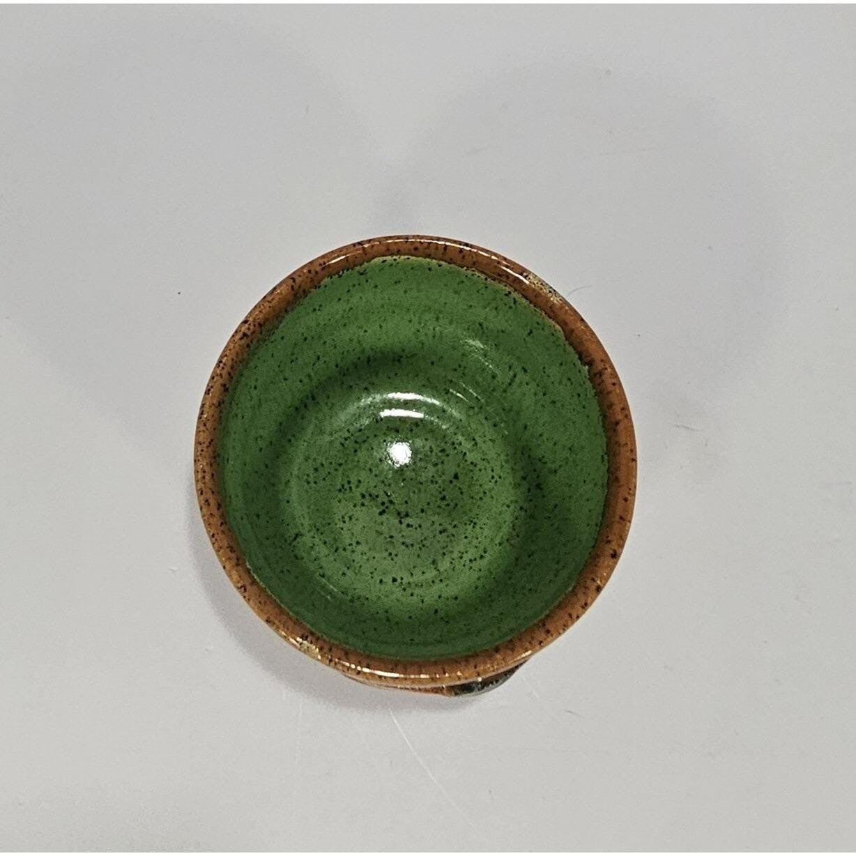 Small Vintage Chili Bowl Pottery • Speckled Brown & Green Ceramic • 1980s Rustic