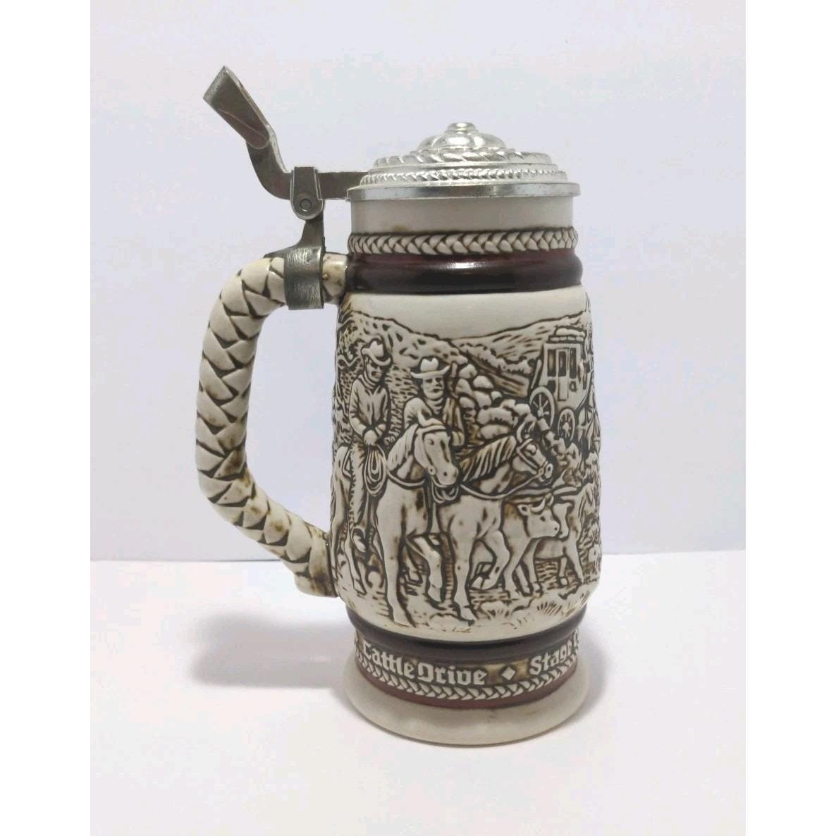 Avon 1980  Western Round Up Stein Pewter Lid Ceramarte