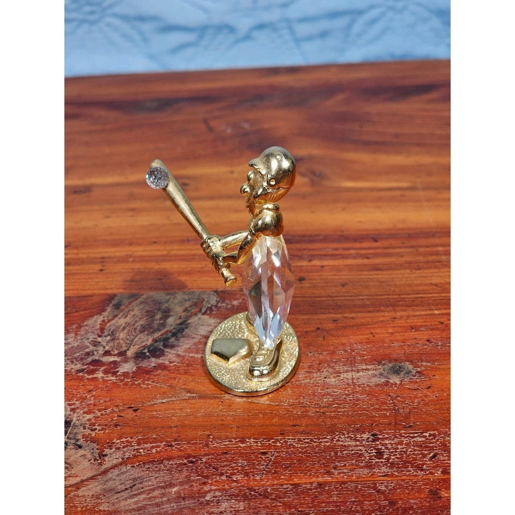 Mannon 1988 Crystal Baseball Batter Figurine Gold Tone Base
