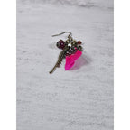 Vintage Pink Feather Charm Earrings Floral Boho Dangle Drop