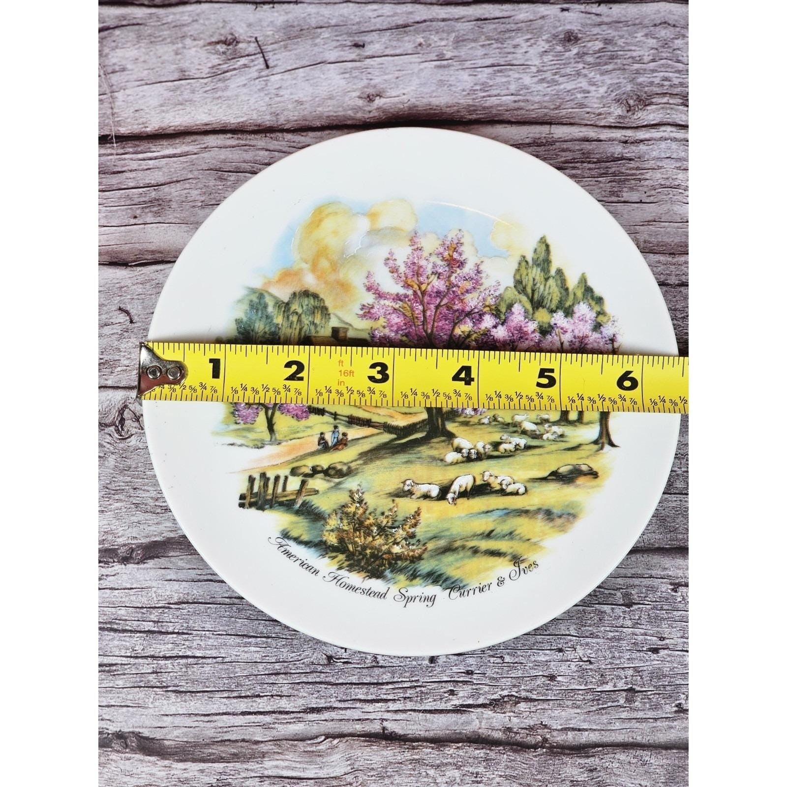 Vintage Currier & Ives Style Pastoral Plate Spring Farm Scene Japan 6.5"