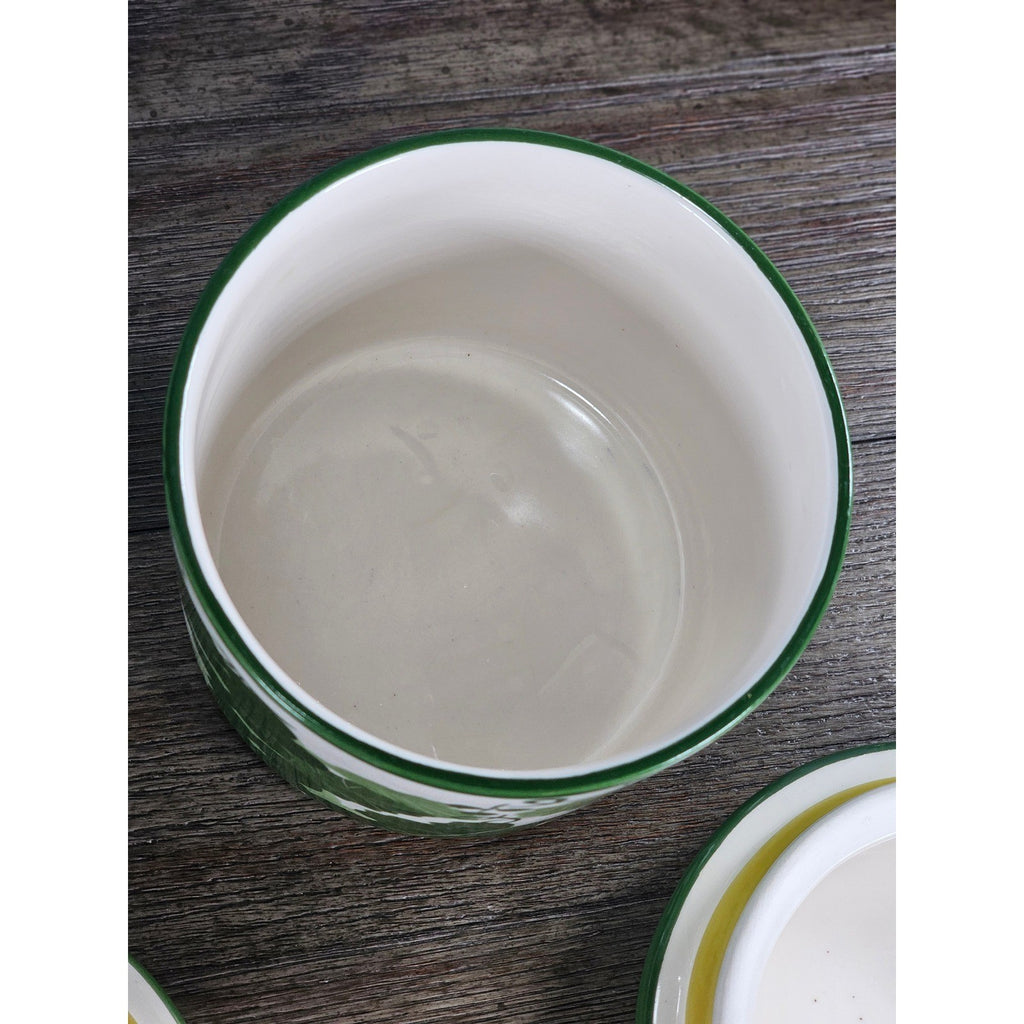 Vintage Grape Leaf Canisters with Lids – Set of 2 – Green Ceramic