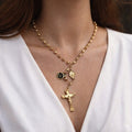 22kt Gold Cross Center Over Silver Rosary Necklace Miraculous Medal Religious